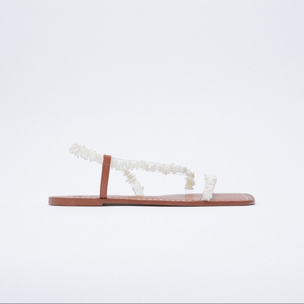 🌹NWT. Zara  Flat Sandals with Beaded Straps. Size 6,5, 10.